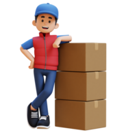 3D Delivery Man Character  Lying on Pile of Box png