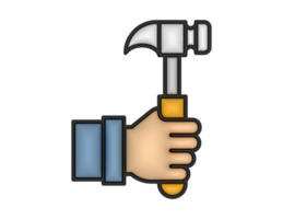 ein 3d Hammer und Hand auf ein transparent Hintergrund png