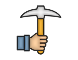 en 3d pickaxe och hand på en transparent bakgrund png