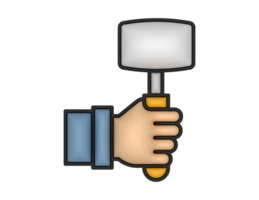 ein 3d Hammer und Hand auf ein transparent Hintergrund png