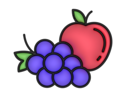 un 3d manzana y uvas en un transparente antecedentes png