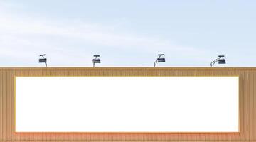 Mock up white background horizontal billboard on yellow building with spotlight. Clipping path for mockup photo