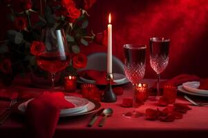 AI generated Valentines day decorated table date. Generate ai photo