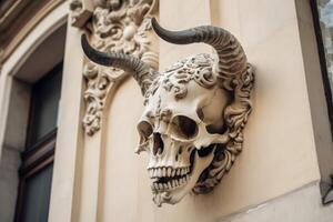 AI generated Animal horned skull building decoration. Generate ai photo