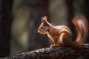 AI generated Red squirrel forest. Generate AI photo