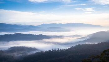 AI generated a view of the mountains and fog in the morning photo