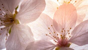 ai generado un cerca arriba de un blanco flor con Dom rayos foto