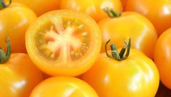 AI generated fresh organic yellow tomatoes photo