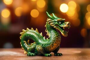 AI generated Traditional chinese green dragon blur background. Generate Ai photo