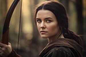 AI generated Beautiful female archer medieval warrior. Generate ai photo