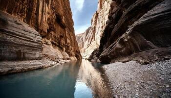 AI generated a narrow canyon with water flowing through it photo