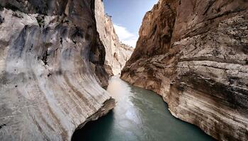 AI generated a narrow canyon with water flowing through it photo