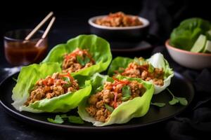 AI generated Asian lettuce wraps. Generate ai photo