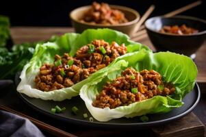 AI generated Asian chicken lettuce wraps. Generate ai photo