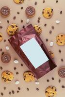 Coffee packaging with space for text. Vacuum pack. Cookie. photo