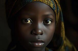 AI generated Black child portrait. Generate AI photo