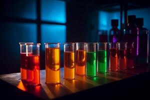AI generated Colorful reagents laboratory. Generate ai photo