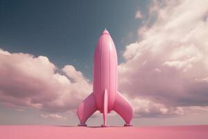 AI generated Pink rocket in pastel clouds sky. Generate ai photo