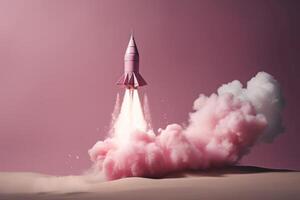 AI generated Pink rocket ship launching moment. Generate ai photo