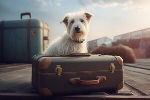 AI generated White canine luggage airport. Generate AI photo