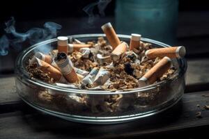 AI generated Cigarette butts ashtray. Generate AI photo