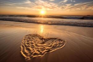 AI generated Heart shape waves on seashore beach. Generate ai photo