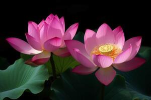 AI generated Pink lotus pond flowers. Generate ai photo