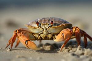 AI generated Crab on sand beach macro photo. Generate ai photo