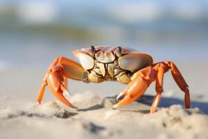 AI generated Crab on seashore closeup photo. Generate ai photo