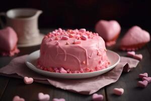 AI generated Pink cake valentines day dessert. Generate ai photo