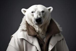AI generated Polar bear dressed in outerwear coat. Generate ai photo