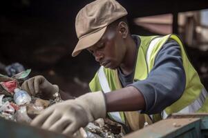 AI generated Recycling worker sorting waste. Generate ai photo