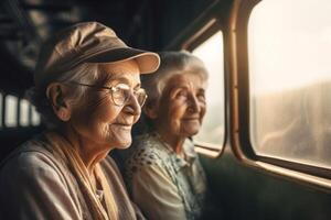 AI generated Senior retired women travelling transport. Generate ai photo