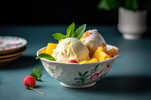 AI generated Tropical coconut sorbet with fresh fruits. Generate ai photo