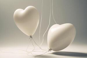AI generated Two white minimal hearts balloons. Generate ai photo