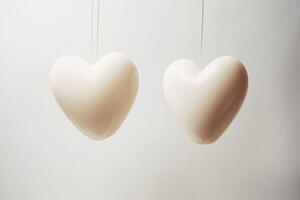 AI generated Two ivory minimal hearts shaped balloons. Generate ai photo