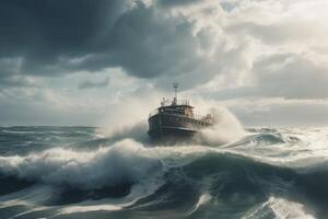 AI generated Expedition marine craft in stormy ocean. Generate ai photo