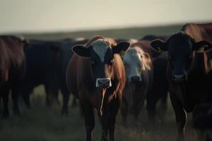 AI generated Herd bulls feeding. Generate AI photo