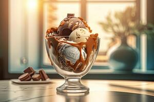 AI generated Delicious ice cream chocolate. Generate ai photo