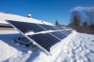 AI generated Snow covered solar panels. Generate AI photo