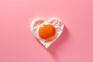AI generated Heart shaped fried egg on pink background. Generate ai photo