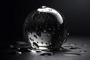 AI generated Crystal ball with water splashes on dark background. Generate ai photo