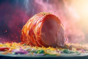 AI generated Cooked ham with colorful spices. Generate ai photo