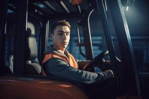 AI generated Young male forklift worker. Generate ai photo