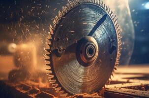 AI generated Metal saw blade sparks. Generate AI photo