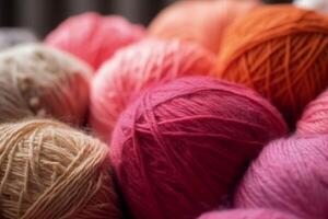 AI generated Wool fiber colorful balls. Generate ai photo