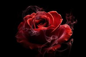 AI generated Rose wrapped red smoke. Generate ai photo