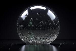 ai generado cristal pelota con bombillas en oscuro antecedentes. generar ai foto