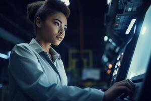 AI generated Female worker skillfully operating system control. Generate ai photo
