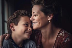 AI generated Affectionate moment mother son sincere. Generate Ai photo